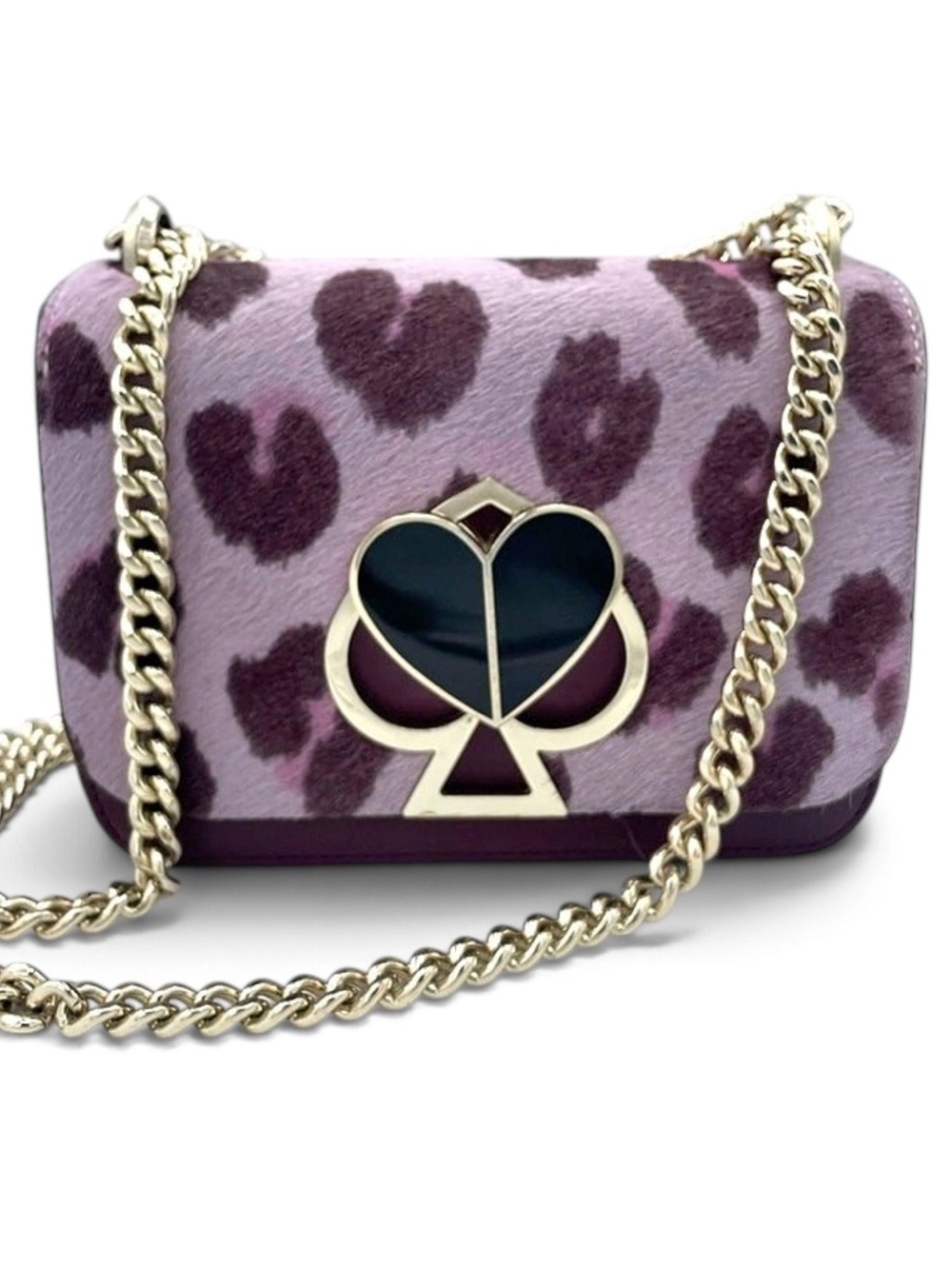 KATE SPADE Nicola Haircalf Leopard Chain Crossbody Shoulder Bag Purple